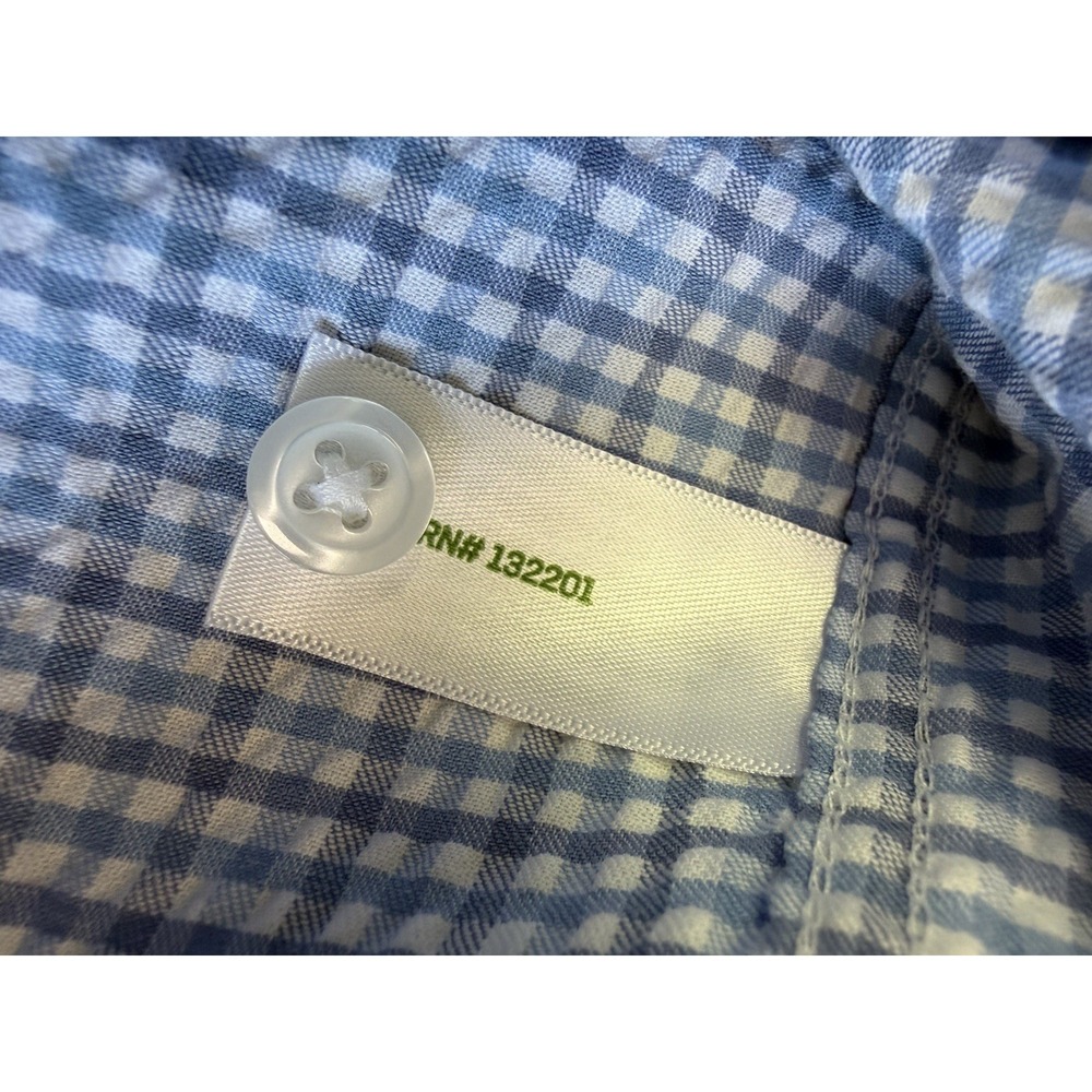 Criquet Mens Small Seersucker‎ Shirt Blue White Check Short Sleeve Vented - Picture 8 of 11